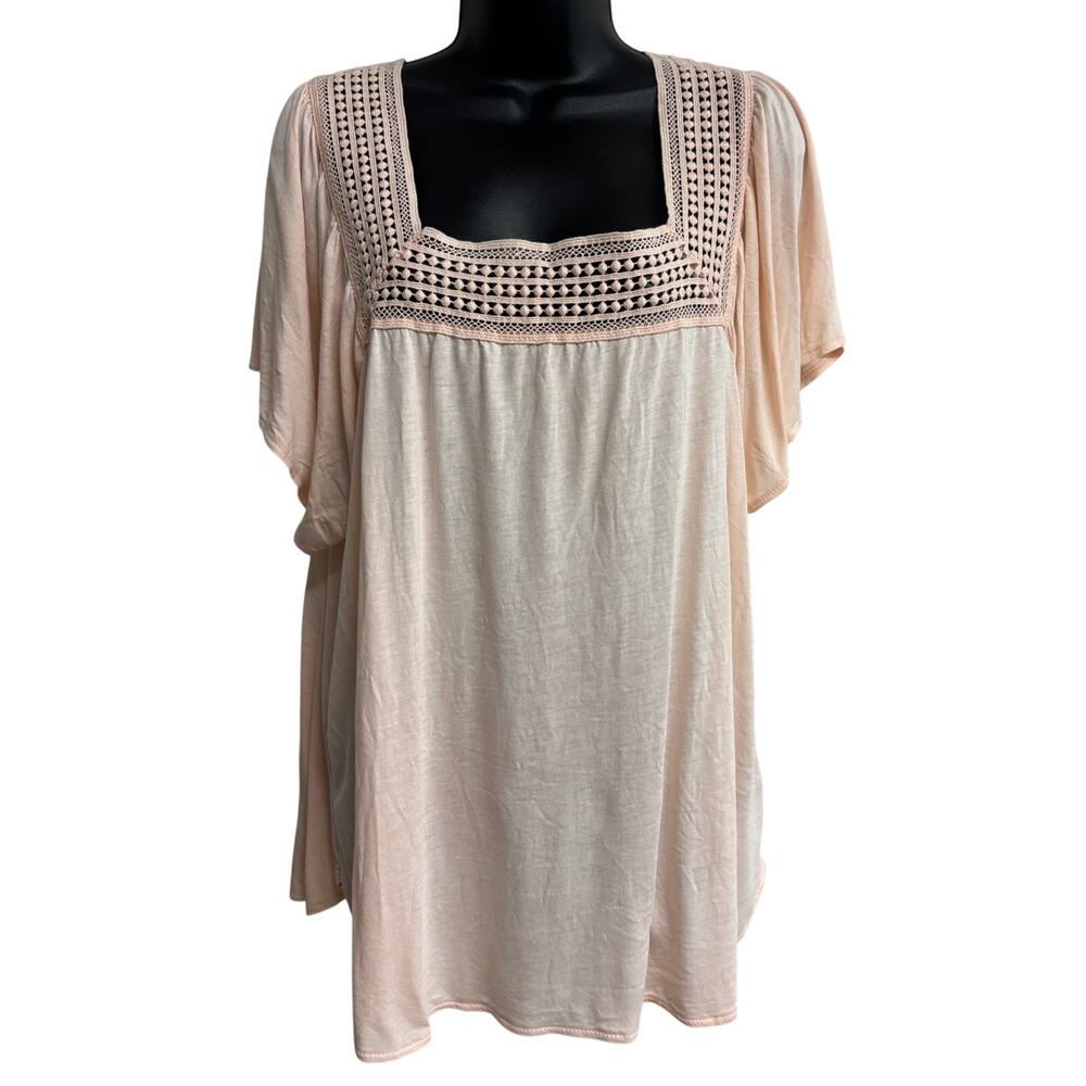 Old Navy Boho Crochet Trim Tunic Top Women’s XXL Blush Pink Flutter Sleeve New